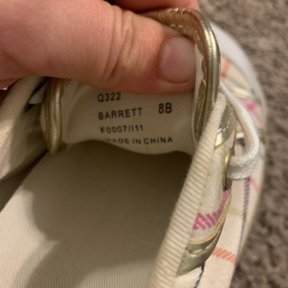 Coach. Barrett Tattersall sneakers. Cream background with multi colored plaid. - Picture 4 of 8